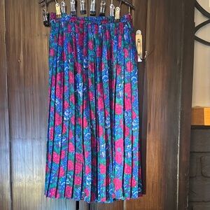 Vintage Floral Pleated Skirt - Blue and Pink